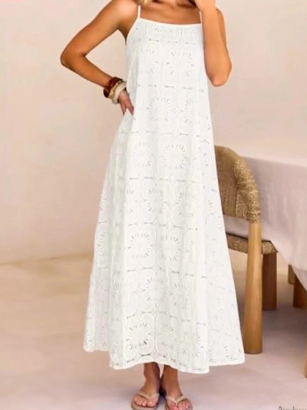 MEROKEETY Lace Maxi Dress in White Size Medium New